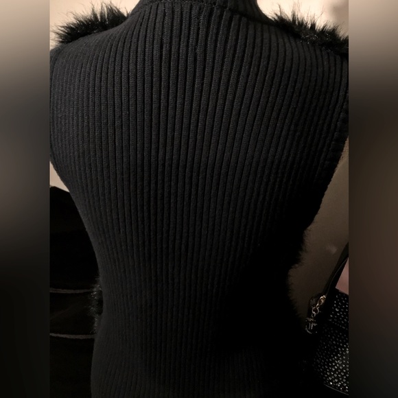 Vintage Anne Klein Black Faux Fur Vest w/Knit Sweater Back-IMMACULATE!! - Picture 8 of 11